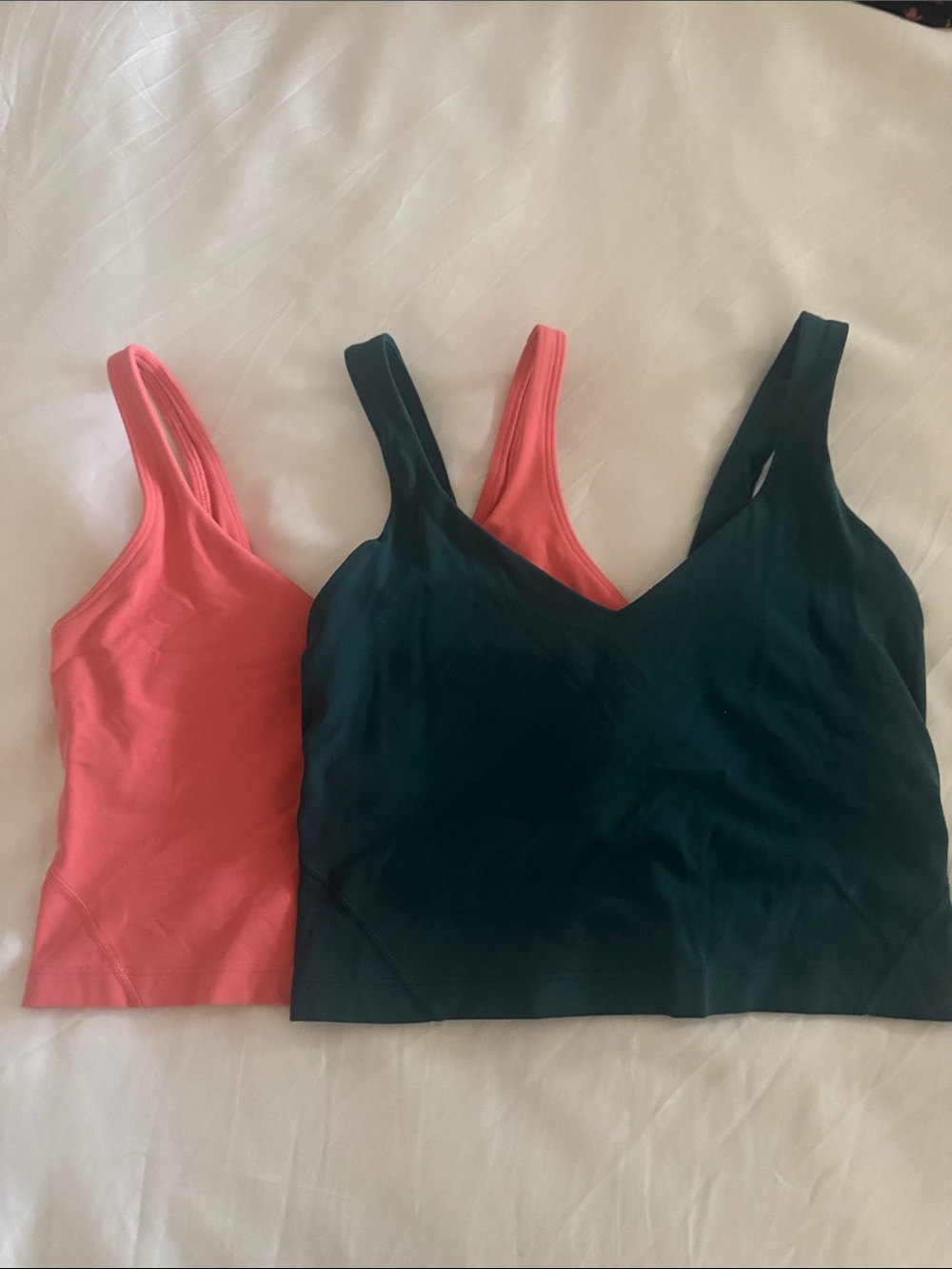 lululemon athletica Coral and Forest Green V-Neck Tank Top Set
